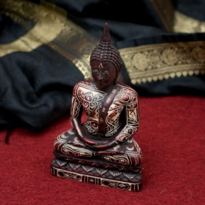  手彫り模様のブッダ像 16.3cm / レジン 神様 ヒンドゥー教 仏教 置物 仏陀 釈迦 インド エスニック アジア 雑貨