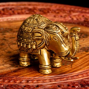  【送料無料】 ブラス製 装飾付きエレファント像 / 象 ぞう ゾウ 神像 仏像 インド 神様 置物 エスニック アジア 雑貨