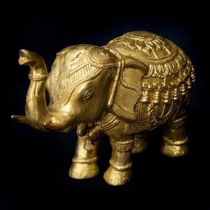  【送料無料】 ブラス製 装飾付きエレファント像 15.5cm / 象 ぞう ゾウ 神像 インド 神様 置物 エスニック アジア 雑貨