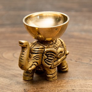  ブラス製 ミニボウル付きエレファント像 6cm / 象 ゾウ ヒンドゥー 神様像 幸運 インド 置物 エスニック アジア 雑貨