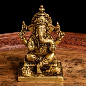  【送料無料】 ブラス製 ガネーシャ像 高さ：約11cm / ヒンドゥー 神様像 インド 置物 エスニック アジア 雑貨