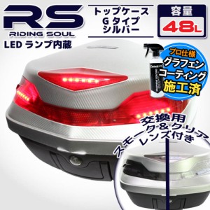 バイク用 48L 大容量 LEDテールランプ/ストップランプ付き リアボックス/トップケース ベース付き シルバー 銀 Gタイプ アフリカツイン V