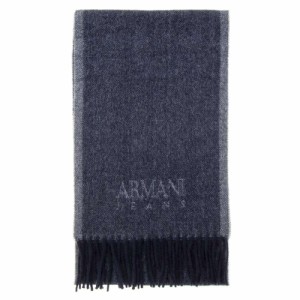 アルマーニジーンズ メンズ マフラー/ARMANI JEANS ロゴ ウール マフラー ブラック/グレー 送料無料/込 父の日ギフト