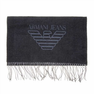 アルマーニジーンズ メンズ マフラー/ARMANI JEANS イーグルロゴ ウール カシミア マフラー ブラック 送料無料/込 卒業祝入学祝プレゼン