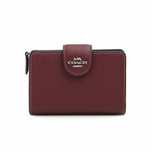 [即日発送]コーチ レディース 二つ折り財布 ミニ財布/COACH レザー ロゴ シンプル 二つ折り財布 ミニ財布 ワイン ボルドー 送料無料/込 