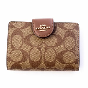 コーチ レディース 二つ折り財布/COACH モノグラム柄 ロゴ レザー 二つ折り財布 カーキ/ブラウン 送料無料/込 母の日ギフト