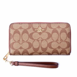 コーチ レディース 長財布 ロングウォレット/COACH ラウンドファスナー レザー モノグラム柄 長財布 ロングウォレット カーキ/サドル 送