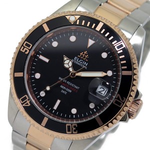 エルジン メンズ 腕時計/ELGIN 自動巻き 機械式 ステンレスベルト 腕時計 ブラック 送料無料/込 誕生日プレゼント