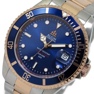 エルジン メンズ 腕時計/ELGIN 自動巻き 機械式 ステンレスベルト 腕時計 ブルー 送料無料/込 母の日ギフト