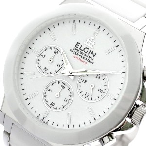 エルジン メンズ 腕時計/ELGIN クオーツ クロノグラフ 腕時計 ホワイト 送料無料/込 誕生日プレゼント