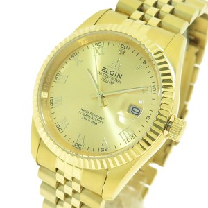 エルジン メンズ 腕時計/ELGIN クオーツ ステンレスベルト アナログ 腕時計 ゴールド 送料無料/込 父の日ギフト