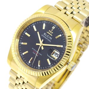 エルジン メンズ 腕時計/ELGIN 自動巻き 腕時計 ブラック ゴールド 送料無料/込 誕生日プレゼント