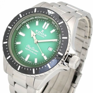 [即日発送]エドックス メンズ 腕時計/EDOX 自動巻き 防水 アナログ 腕時計 グリーン/シルバー 送料無料/込 母の日ギフト