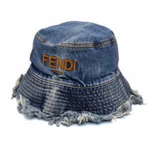 フェンディ メンズ＆レディース バケットハット 帽子Sサイズ/FENDI デニム ロゴ刺繍 バケットハット 帽子 送料無料/込 母の日ギフト