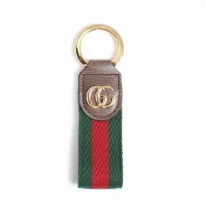 [即日発送]グッチ レディース キーホルダー キーリング/GUCCI ロゴ ストライプ柄 レザー キーホルダー キーリング ブラウン グリーン レ