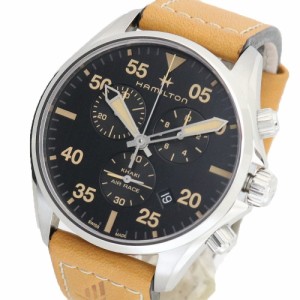 ハミルトン メンズ 腕時計/HAMILTON カーキ アビエーション KHAKI PILOT クオーツ レザーベルト クロノグラフ 腕時計 ブラック ライトブ