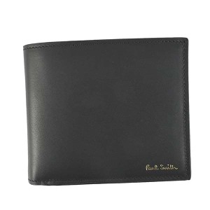 ポールスミス メンズ 二つ折り財布/Paul Smith MEN WALLET BF COIN INTMUL レザー 無地 ストライプ柄 二つ折り財布 BK 送料無料/込 母の