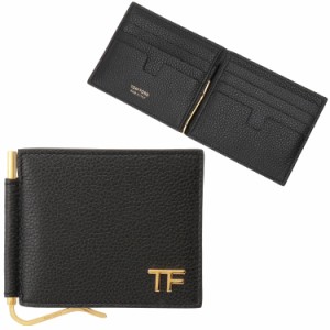 トムフォード メンズ 二つ折り財布 マネークリップ ミニ財布/TOM FORD レザー ロゴ シンプル 二つ折り財布 マネークリップ ミニ財布 ブラ