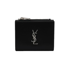 サンローラン メンズ&レディース 二つ折り財布 ミニ財布/SAINT LAURENT WALLET レザー ロゴ シンプル 二つ折り財布 ミニ財布 ブラック系 