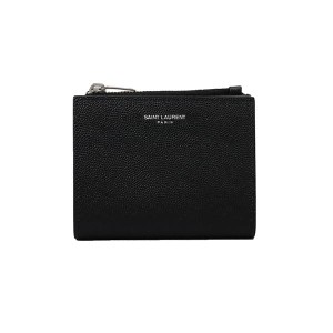 サンローラン メンズ&レディース 二つ折り財布 ミニ財布/SAINT LAURENT レザー ロゴ シンプル 二つ折り財布 ミニ財布 ブラック系 送料無