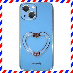 iPhone 14 ケース 韓国 かわいい ハート リング付き 青 スマホケース アイフォン14 カバー おしゃれ 可愛い