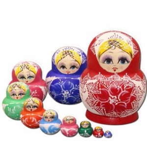 マトリョーシカ 人形 オブジェ 10個組15センチ レッド 工芸品 木製品 洋風 ロシア風 ギフト プレゼント かわいい 雑貨 人形 インテリア