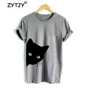 Tシャツレディースカットソートップスoネック半袖猫印刷ネコ柄プリントTシャツカジュアルブラックホワイトグレー