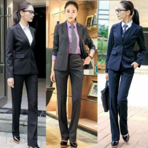 リクルートスーツ 女性 スーツ レディース パンツスーツ 長袖 2点セット 通勤 ビジネス 就活 面接 大きいサイズ ブラック