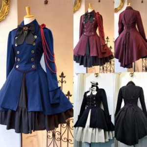 ワンピース　フリル　ツートン　アイドル衣装　ハイローロリータワンピースドレスゴスロリ軍服ワンピース　OPドレス　ボタン　リボン　