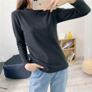 Tシャツ 長袖 レディース トップス モックネック 無地 厚手 カラバリ インナー 秋服 冬服 おしゃれ 長袖Tシャツ