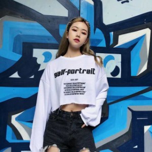 ダンス衣装 ショート丈スウェット セール へそ出し トレーナー 長袖 Tシャツ ショート トップス プルオーバー スウェット 秋服 セクシー