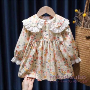 ベビー服 ワンピース 春服 女の子 花 チェック柄 長袖ワンピース カワイイ スウィート 韓国子供服 ワンピース 結婚式 パーティー 通園 通