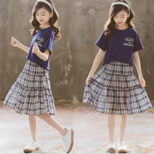 子供服 セットアップ Tシャツ スカート チェク柄 女の子 2点セット 可愛い 夏服 遠足 お出かけ 旅行 ファッション 通園 通学 新作