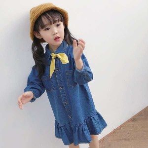 子供服 ワンピース キッズ 韓国子供服 女の子 春服 長袖 デニムワンピース 蝶結び 子供ドレス dress 子ども服 ベビー服 お姫様 おしゃれ