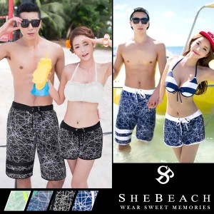 水着 レディース メンズ カップル ショートパンツ サーフパンツ セット 韓国ブランド SHEBEACH 正規品 シービーチ 体型カバー シン