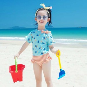 子供水着 女の子 セパレート 水着 半袖 フラミンゴ柄 フリルショットパンツ 2点セット 女児用 1?6才 スイムウェア 水着 紫外線防止 キッ