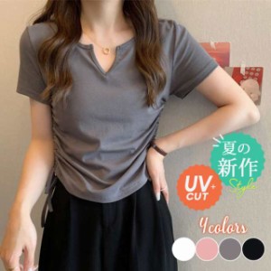 Tシャツ レディース 春 夏 トップス 半袖 tシャツ カットソー プルオーバー インナー UVカット 学生 通学 大人 シンプル