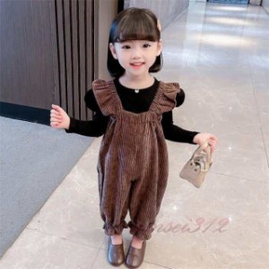 子供服 セットアップ キッズ 女の子 韓国子供服 上下セット 2点セット トップス 長袖Tシャツ　コーデュロイサロペットパンツ