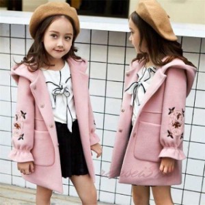 キッズラシャコート 子ともトレンチコート キッズニットコート 子供服 秋冬 可愛い 暖かい 女の子 通学 刺繍柄