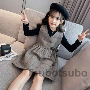 ワンピース キッズ 長袖 子供服 女の子 春秋 キッズワンピース 長袖ワンピース チェック柄 子供ドレス お姫様 ジュニア おしゃれ 可愛い