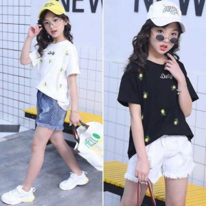 セットアップ 女の子  キッズ  Tシャツ＋デニムパンツ ショートパンツ　2点セット カジュアル 子ども  可愛い  ジュニア  夏