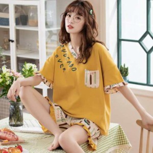 レディース パジャマ  半袖 上下セット 夏用 Tシャツ 短パン 夏服 かわいい 寝間着 ルームウェア 部屋着 ワンマイルウェア