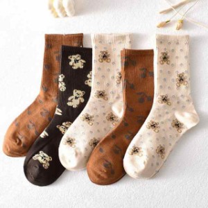 靴下 ソックス  5足セット　くつ下  ハイソックス  socks 可愛い 女の子  レディース あったか 防寒  花柄 レトロ カラフル ジャカード