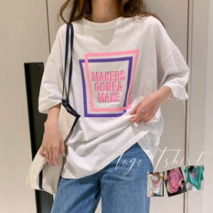 ゆったりロゴtシャツ 半袖 レディース 長袖 Tシャツ、カットソー トップス