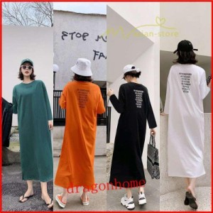 ワンピース 長袖 秋物 レディース Tシャツワンピース ロングTシャツ 長袖Tシャツ 長袖ワンピース ストレート ロング丈 ミモレ丈 シンプル