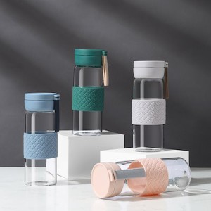 新品 ガラス 透明 北欧風 女子学生 創作水筒 高ホウケイ酸耐熱ガラス 水筒