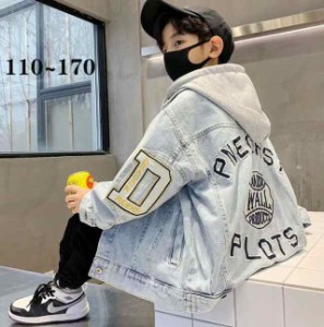 秋 秋服 キッズ アウター ボーイズ トップス 男の子 デニムコート ジャケット スタジャン キッズ 帽子付き かっこいい 子供服 男の子 ト