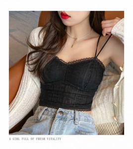 韓国 ファッション レディース 夏 レースビスチェ インナーキャミソール セクシー カップ付き レディーストップス 可愛い レーストップス