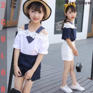 子供服 セットアップ キッズ 女の子 半袖 夏 上下セット ブラウス Tシャツ ショートパンツ ハーフパンツ 半ズボン ジュニア おしゃれ 可