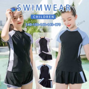 子供服 ガールズ フィットネス水着 2点セット トップス ショーツ キッズ服 女の子 プール 小学生 高校生 水遊び 子供 女の子 水着 キッズ